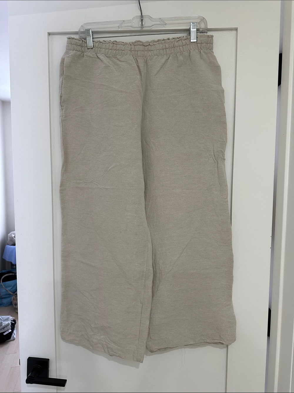 H&M Beige Wide-Leg Linen Blend Pants